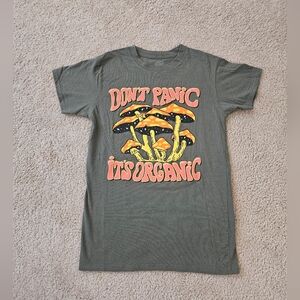 Don't Panic It's Organic Graphic Tee with Mushroom Design Women's Size Medium M